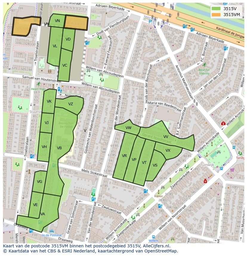 Afbeelding van het postcodegebied 3515 VM op de kaart.