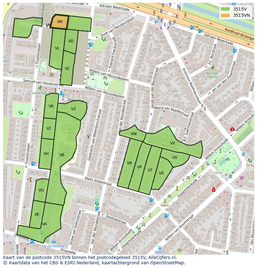 Afbeelding van het postcodegebied 3515 VN op de kaart.