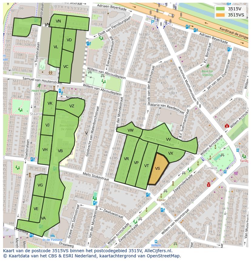 Afbeelding van het postcodegebied 3515 VS op de kaart.