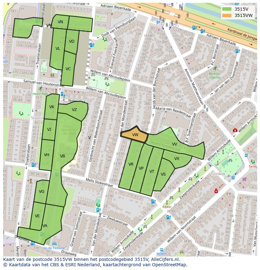 Afbeelding van het postcodegebied 3515 VW op de kaart.