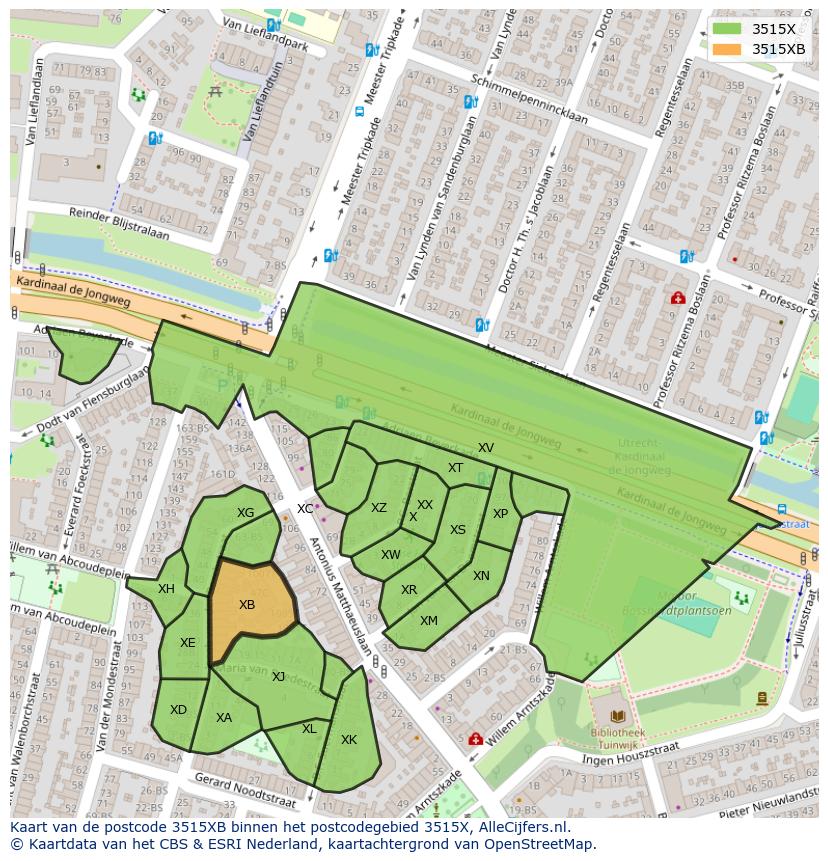 Afbeelding van het postcodegebied 3515 XB op de kaart.