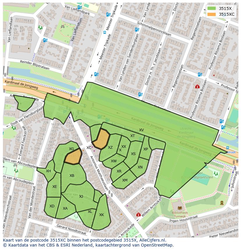 Afbeelding van het postcodegebied 3515 XC op de kaart.