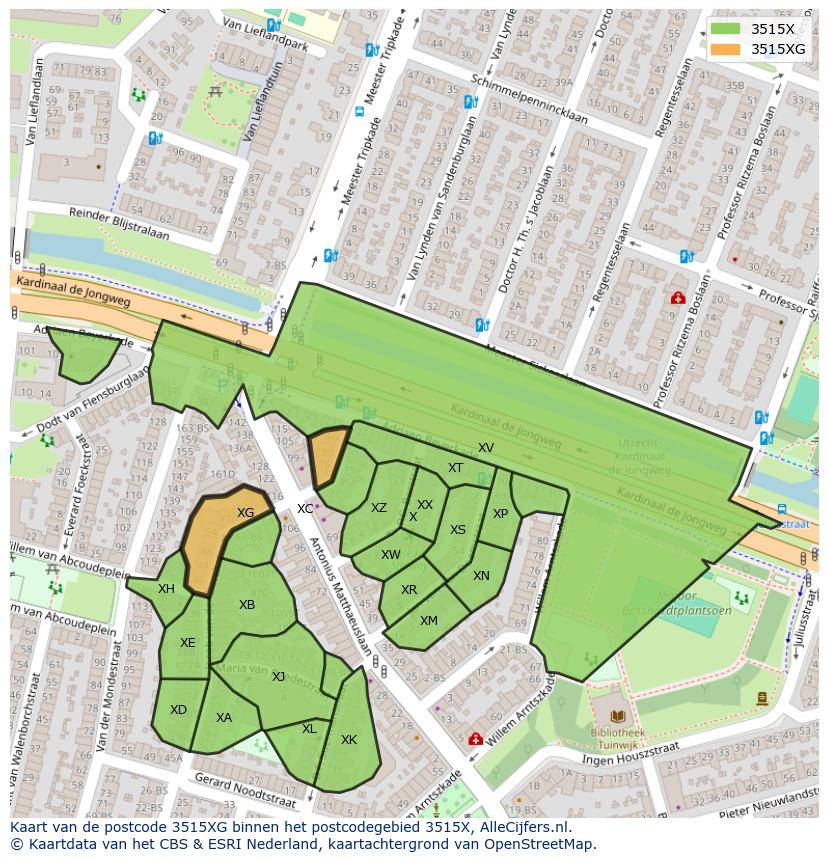Afbeelding van het postcodegebied 3515 XG op de kaart.