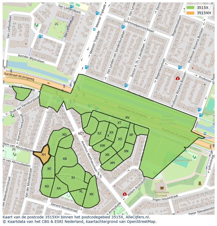 Afbeelding van het postcodegebied 3515 XH op de kaart.