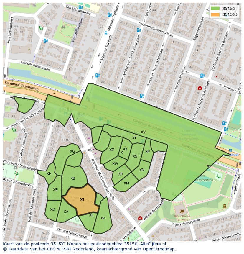 Afbeelding van het postcodegebied 3515 XJ op de kaart.