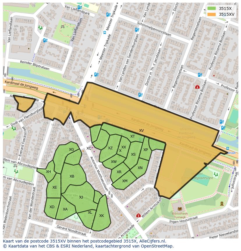 Afbeelding van het postcodegebied 3515 XV op de kaart.