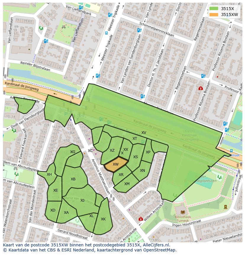 Afbeelding van het postcodegebied 3515 XW op de kaart.
