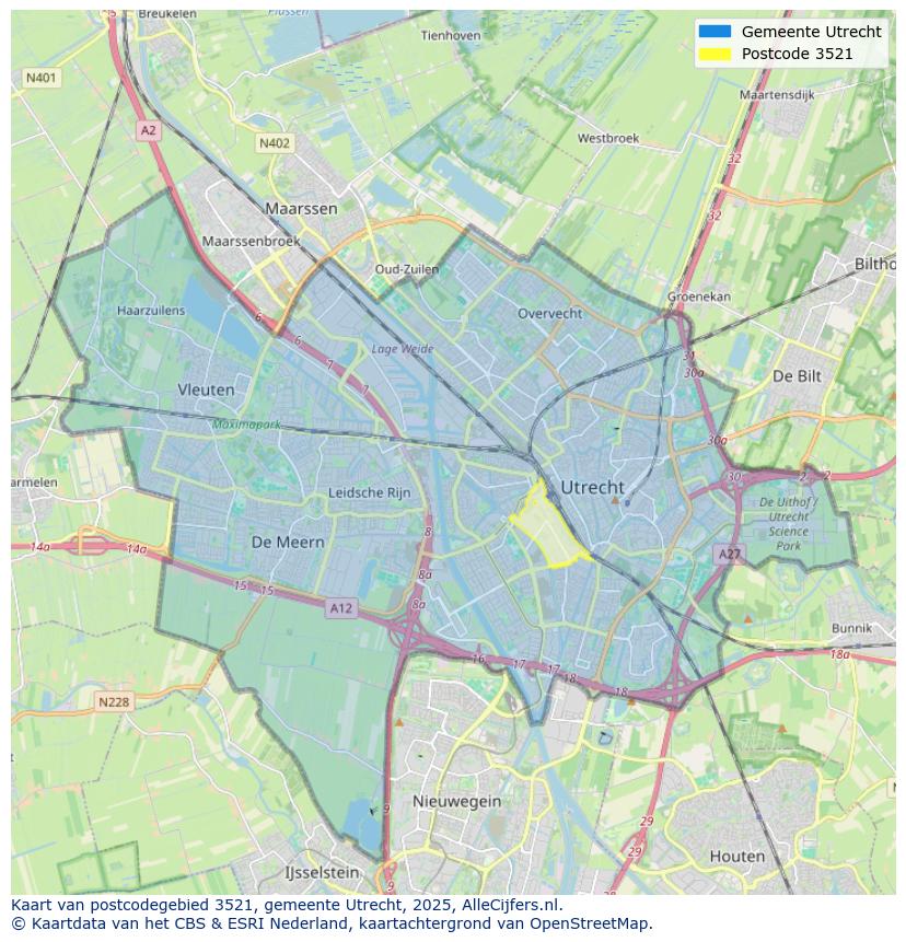 Afbeelding van het postcodegebied 3521 op de kaart.