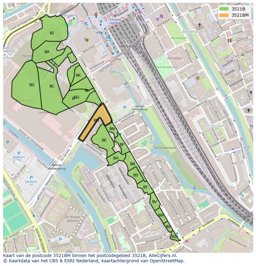 Afbeelding van het postcodegebied 3521 BM op de kaart.