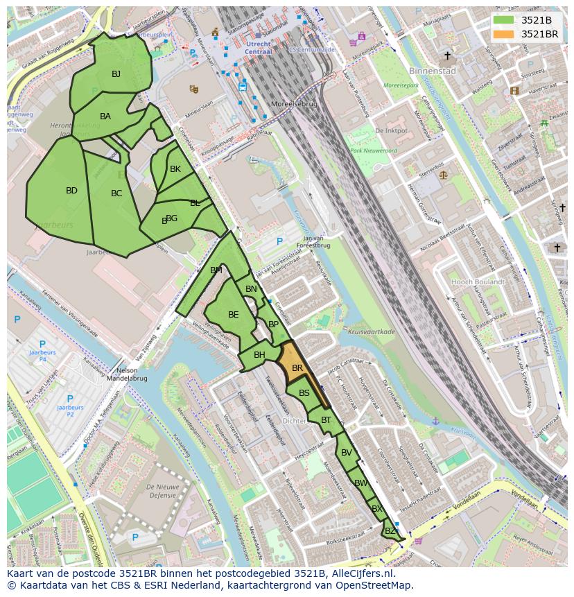 Afbeelding van het postcodegebied 3521 BR op de kaart.
