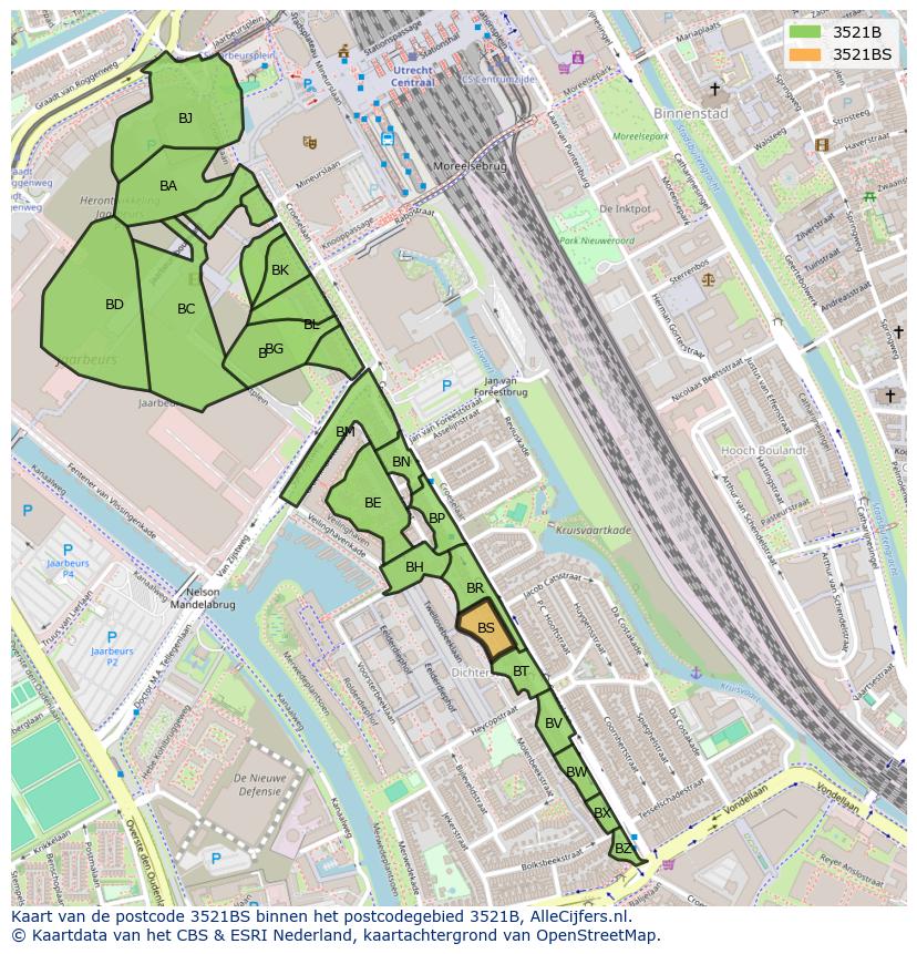 Afbeelding van het postcodegebied 3521 BS op de kaart.