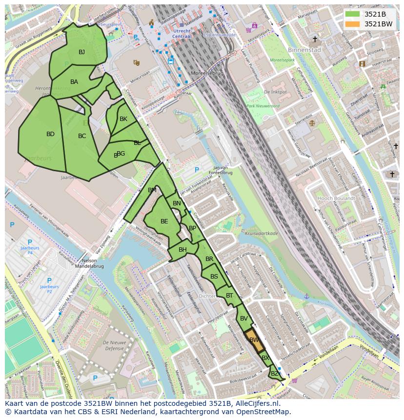 Afbeelding van het postcodegebied 3521 BW op de kaart.