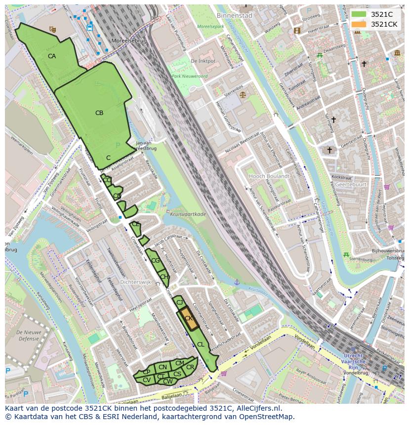 Afbeelding van het postcodegebied 3521 CK op de kaart.