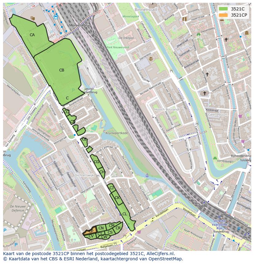 Afbeelding van het postcodegebied 3521 CP op de kaart.