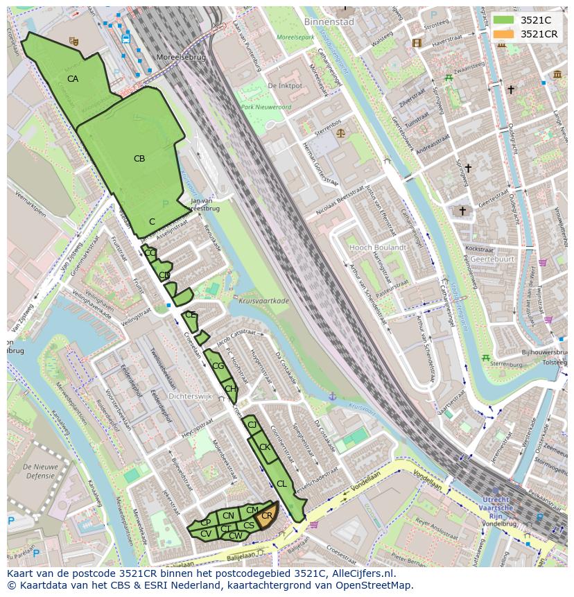 Afbeelding van het postcodegebied 3521 CR op de kaart.