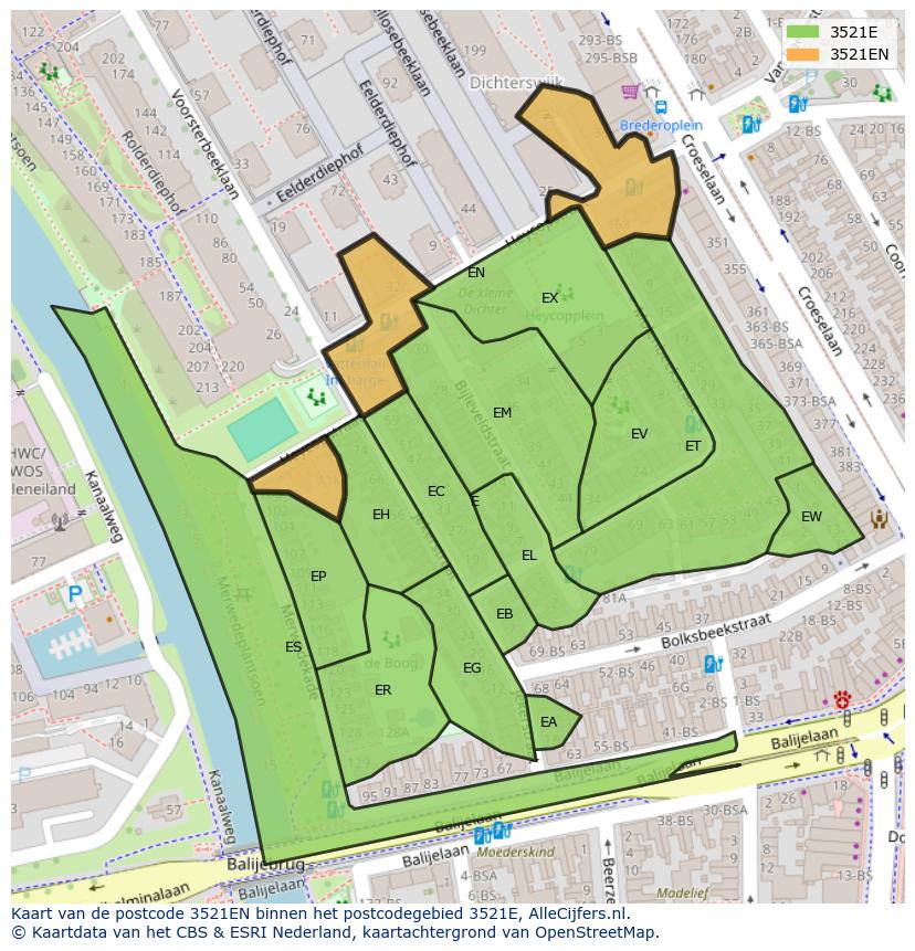 Afbeelding van het postcodegebied 3521 EN op de kaart.