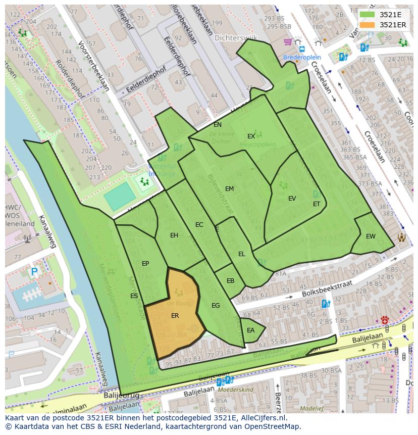 Afbeelding van het postcodegebied 3521 ER op de kaart.