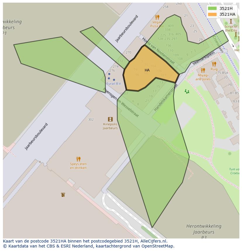 Afbeelding van het postcodegebied 3521 HA op de kaart.