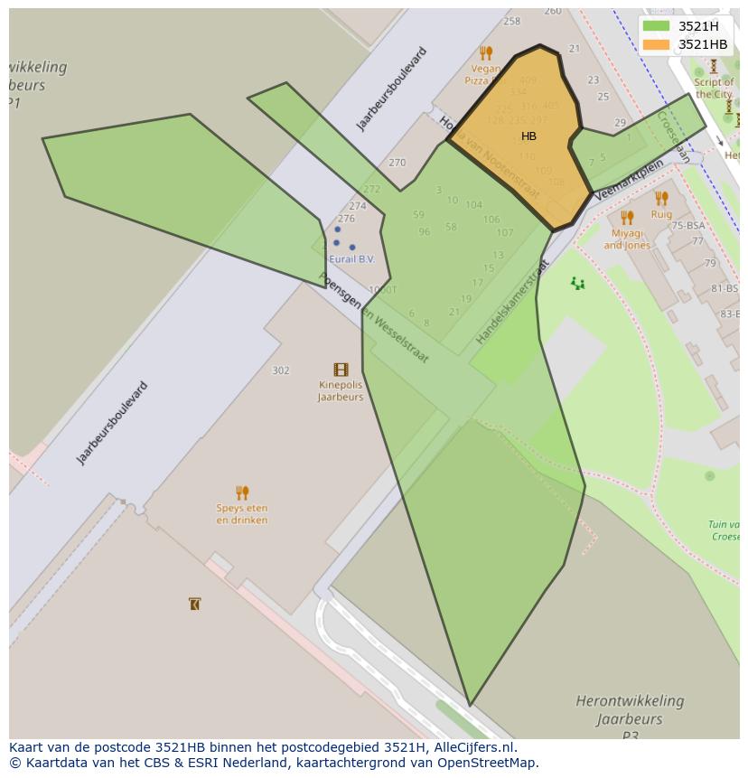 Afbeelding van het postcodegebied 3521 HB op de kaart.