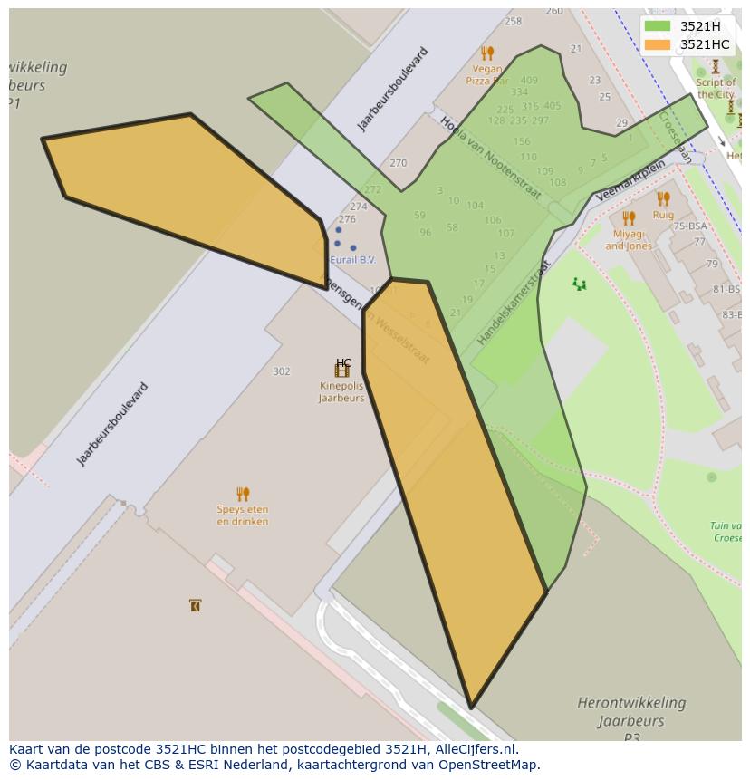 Afbeelding van het postcodegebied 3521 HC op de kaart.