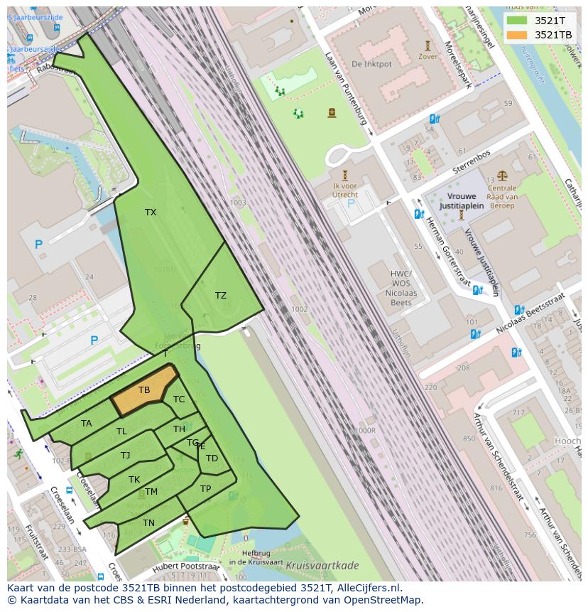 Afbeelding van het postcodegebied 3521 TB op de kaart.