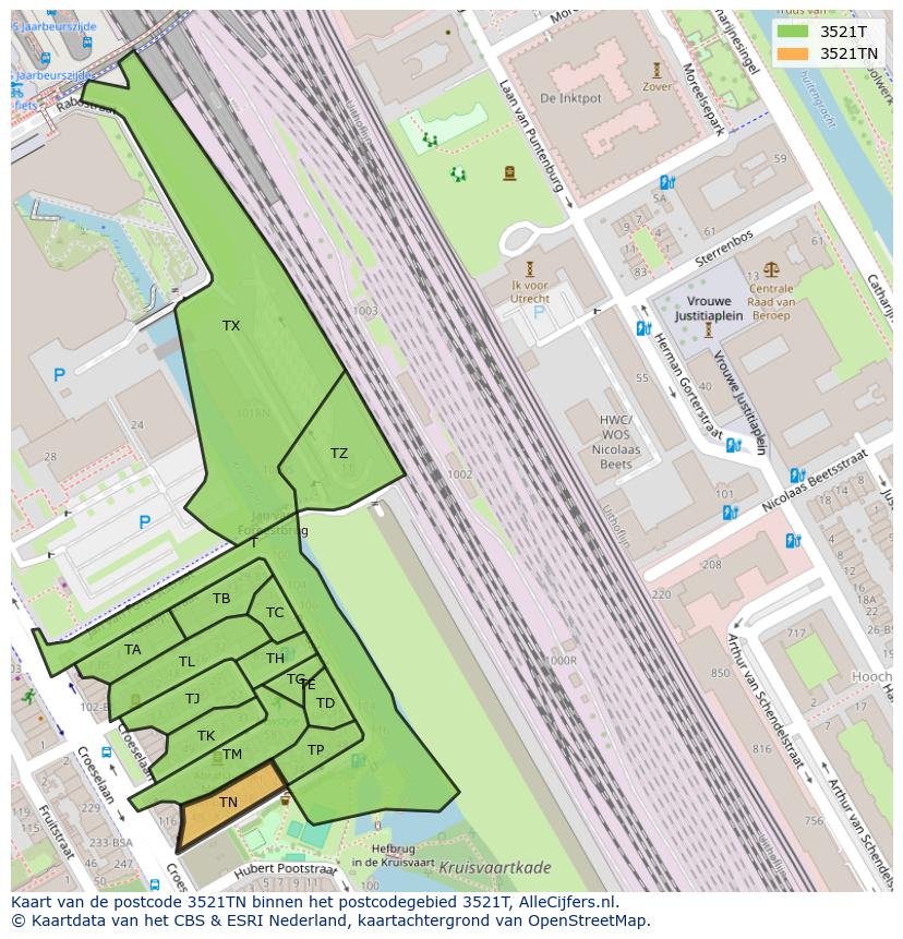 Afbeelding van het postcodegebied 3521 TN op de kaart.