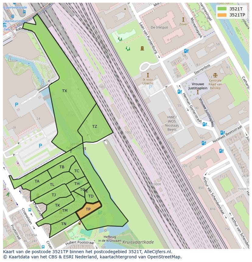 Afbeelding van het postcodegebied 3521 TP op de kaart.