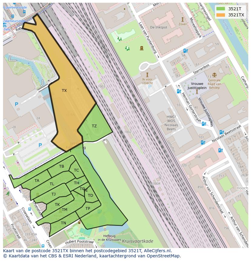 Afbeelding van het postcodegebied 3521 TX op de kaart.