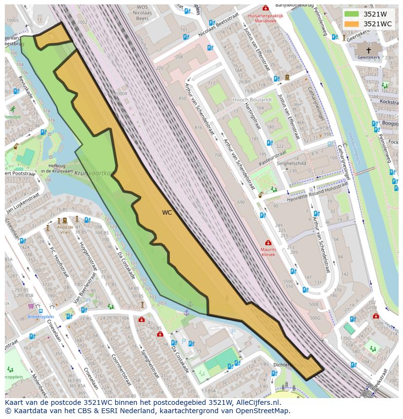 Afbeelding van het postcodegebied 3521 WC op de kaart.
