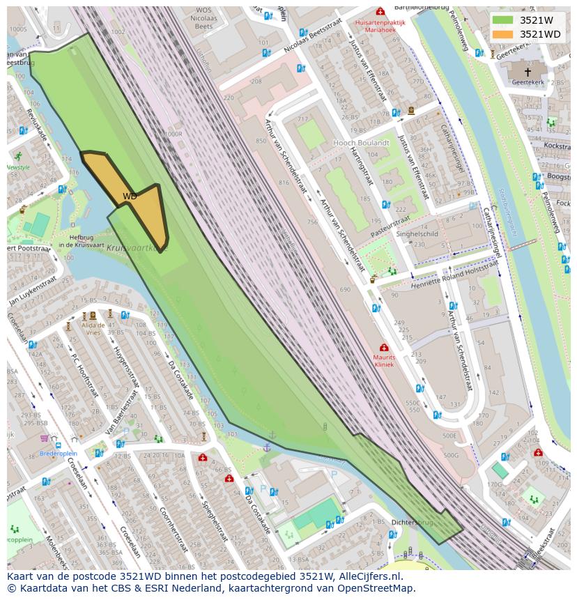 Afbeelding van het postcodegebied 3521 WD op de kaart.