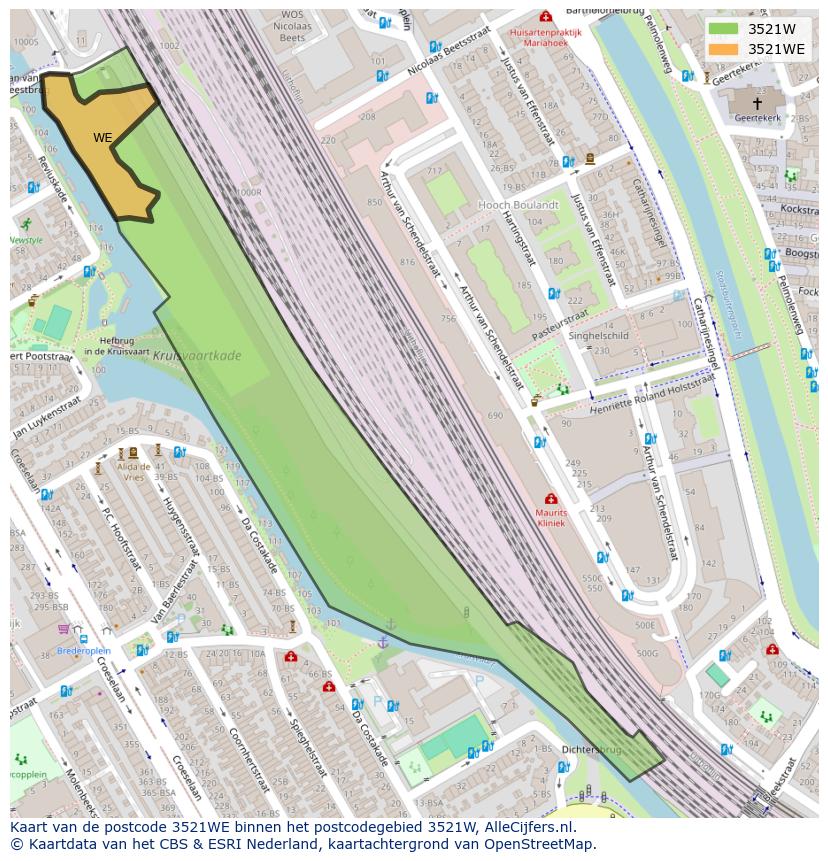 Afbeelding van het postcodegebied 3521 WE op de kaart.