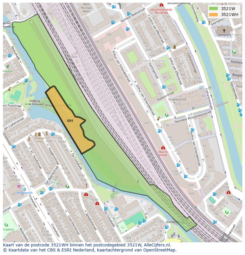 Afbeelding van het postcodegebied 3521 WH op de kaart.