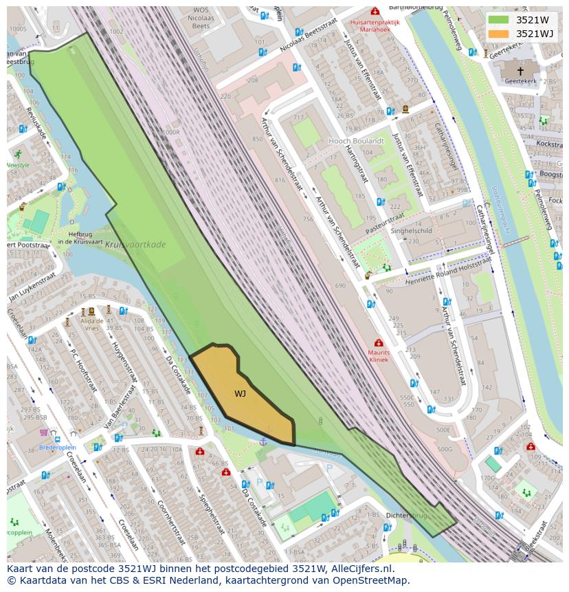 Afbeelding van het postcodegebied 3521 WJ op de kaart.