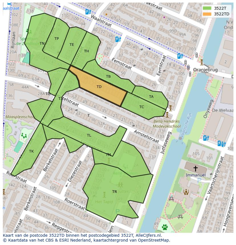 Afbeelding van het postcodegebied 3522 TD op de kaart.