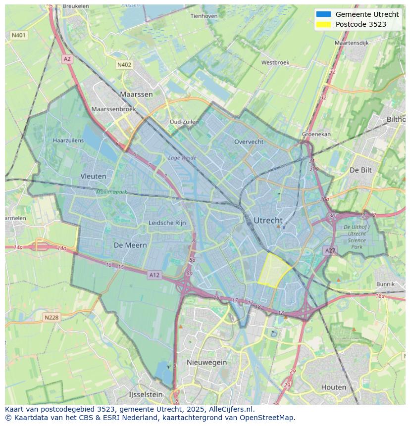 Afbeelding van het postcodegebied 3523 op de kaart.