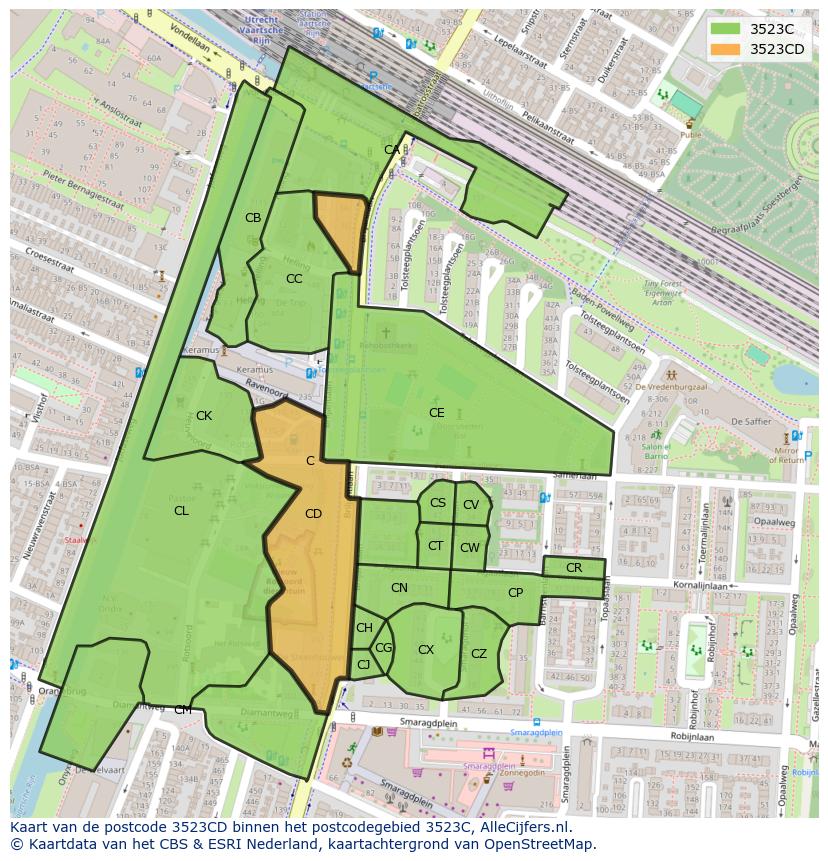 Afbeelding van het postcodegebied 3523 CD op de kaart.