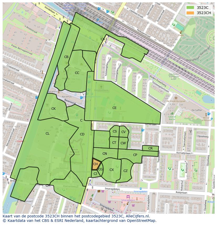 Afbeelding van het postcodegebied 3523 CH op de kaart.