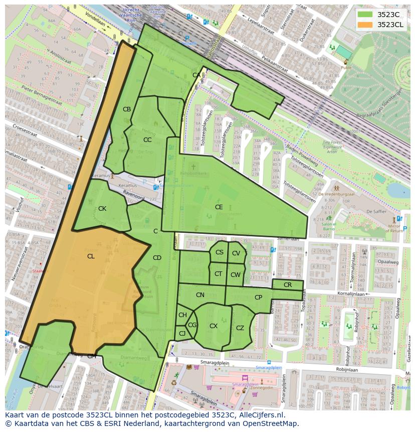 Afbeelding van het postcodegebied 3523 CL op de kaart.