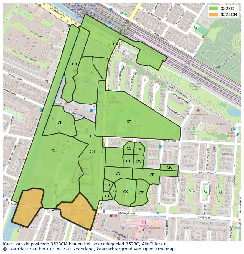 Afbeelding van het postcodegebied 3523 CM op de kaart.