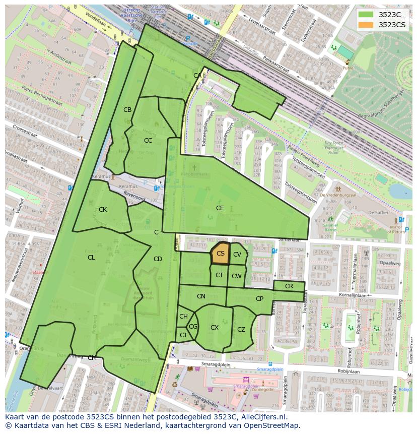 Afbeelding van het postcodegebied 3523 CS op de kaart.