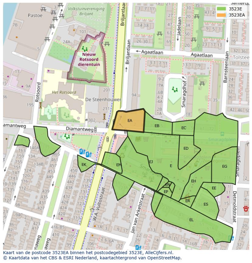 Afbeelding van het postcodegebied 3523 EA op de kaart.