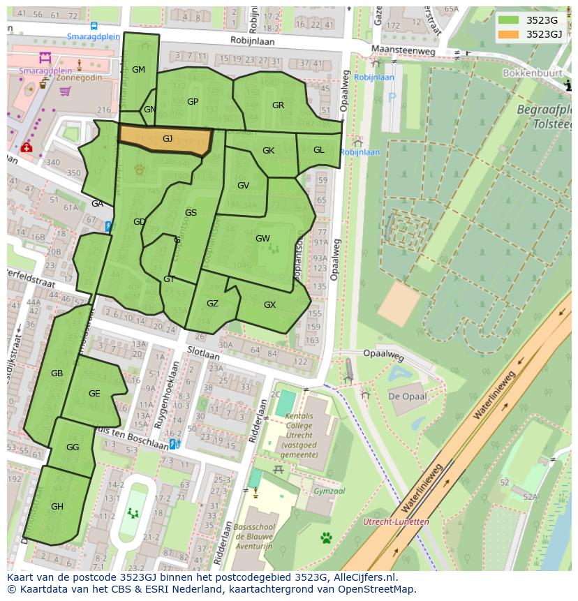 Afbeelding van het postcodegebied 3523 GJ op de kaart.