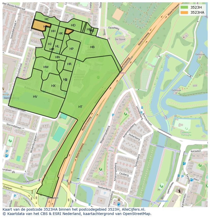 Afbeelding van het postcodegebied 3523 HA op de kaart.