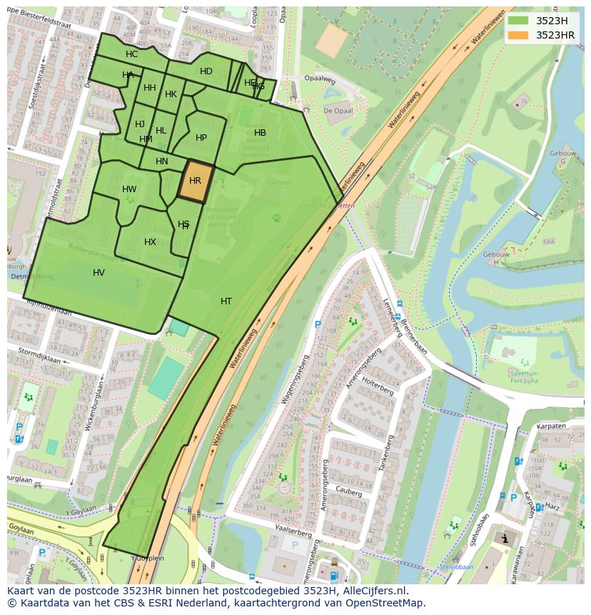 Afbeelding van het postcodegebied 3523 HR op de kaart.
