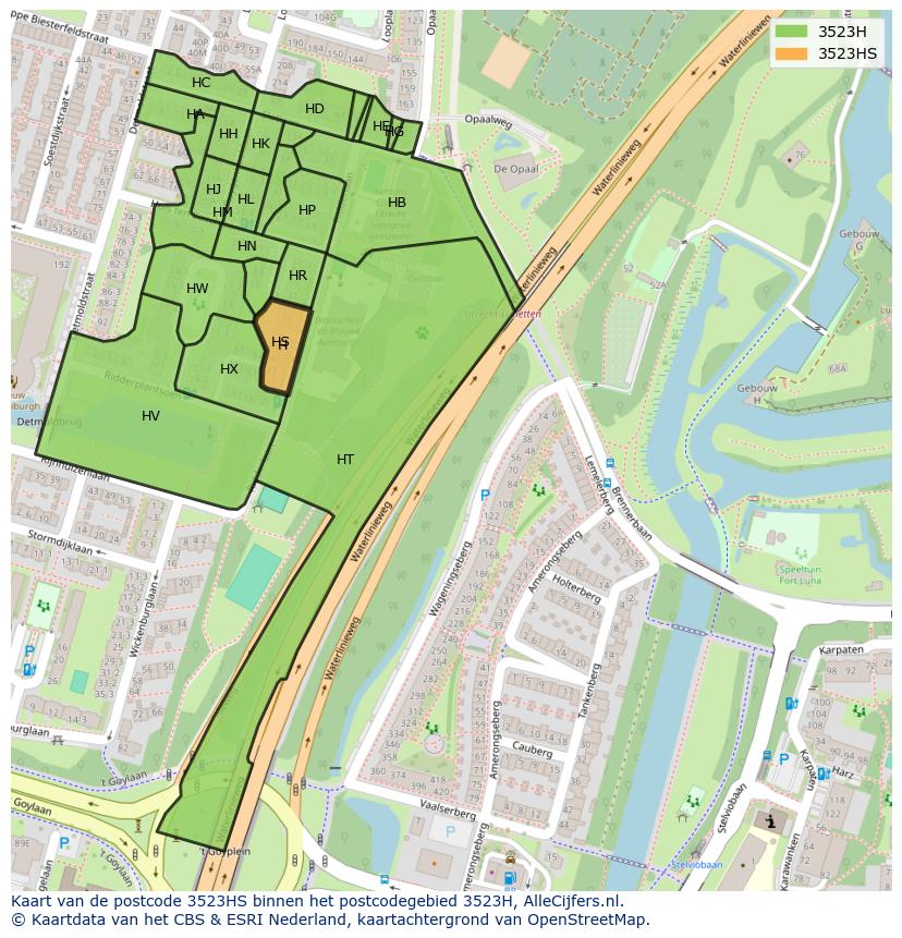 Afbeelding van het postcodegebied 3523 HS op de kaart.