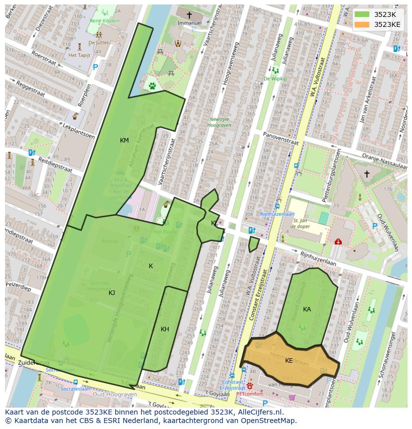 Afbeelding van het postcodegebied 3523 KE op de kaart.