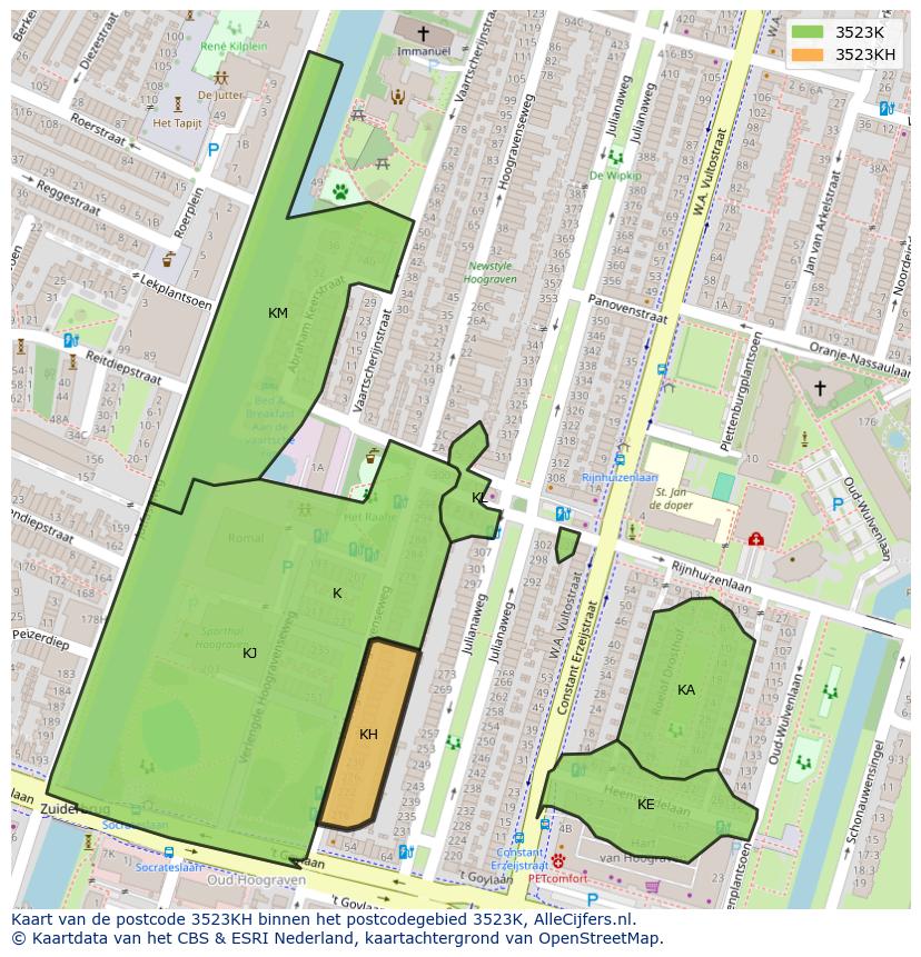 Afbeelding van het postcodegebied 3523 KH op de kaart.