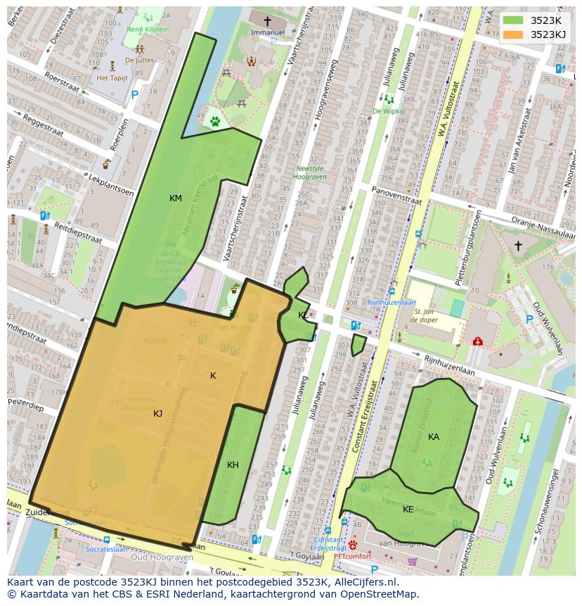Afbeelding van het postcodegebied 3523 KJ op de kaart.