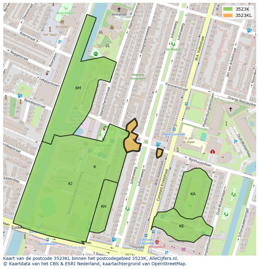 Afbeelding van het postcodegebied 3523 KL op de kaart.