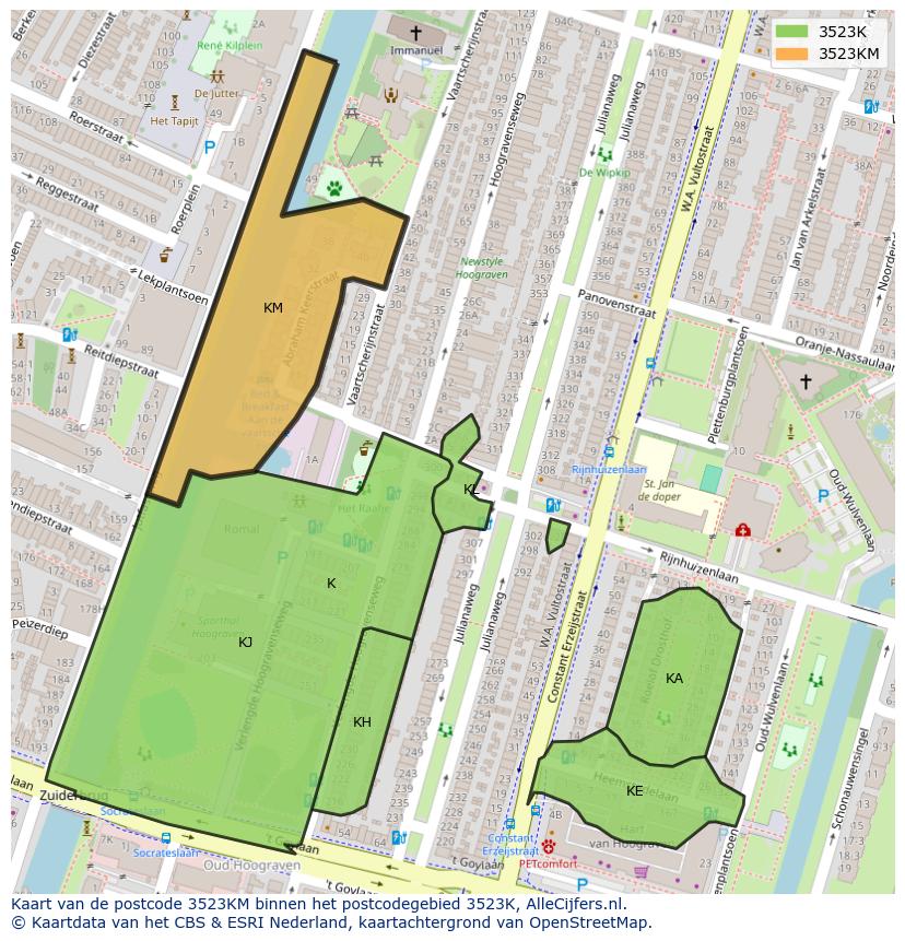 Afbeelding van het postcodegebied 3523 KM op de kaart.